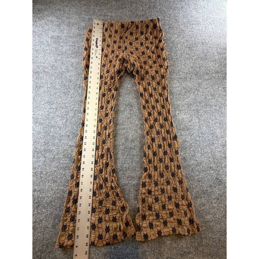 Free People Popcorn Star Flare Pants Tan Black Smocked Bell Bottoms Small - Picture 2 of 5